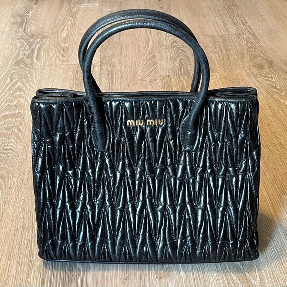 Miu Miu Matelassé Quilted Black Iconic Structured Dual Rolled Handbag Bag Tote - Picture 1 of 16